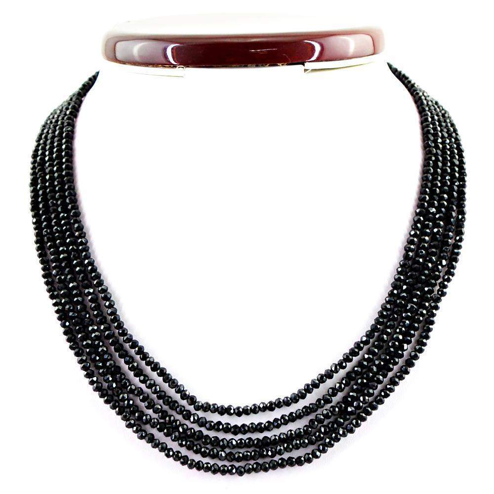 gemsmore:Natural Black Spinel Necklace 5 Line Untreated Round Cut Beads
