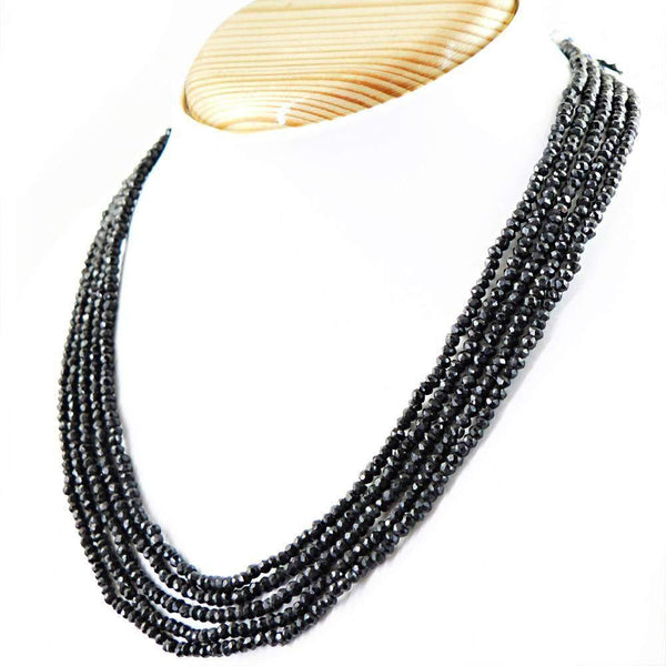 gemsmore:Natural Black Spinel Necklace 5 Strand Untreated Beads