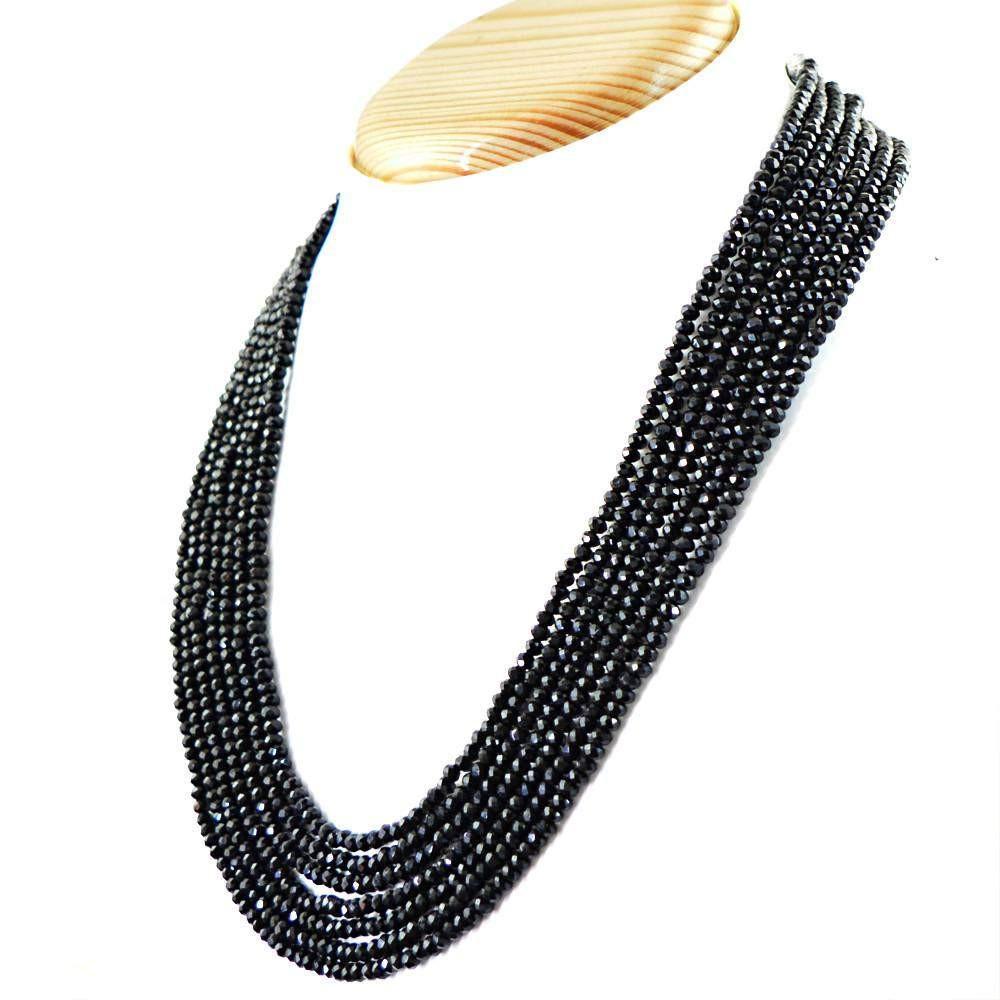 gemsmore:Natural Black Spinel Necklace 7 Line - Round Shape Faceted Beads