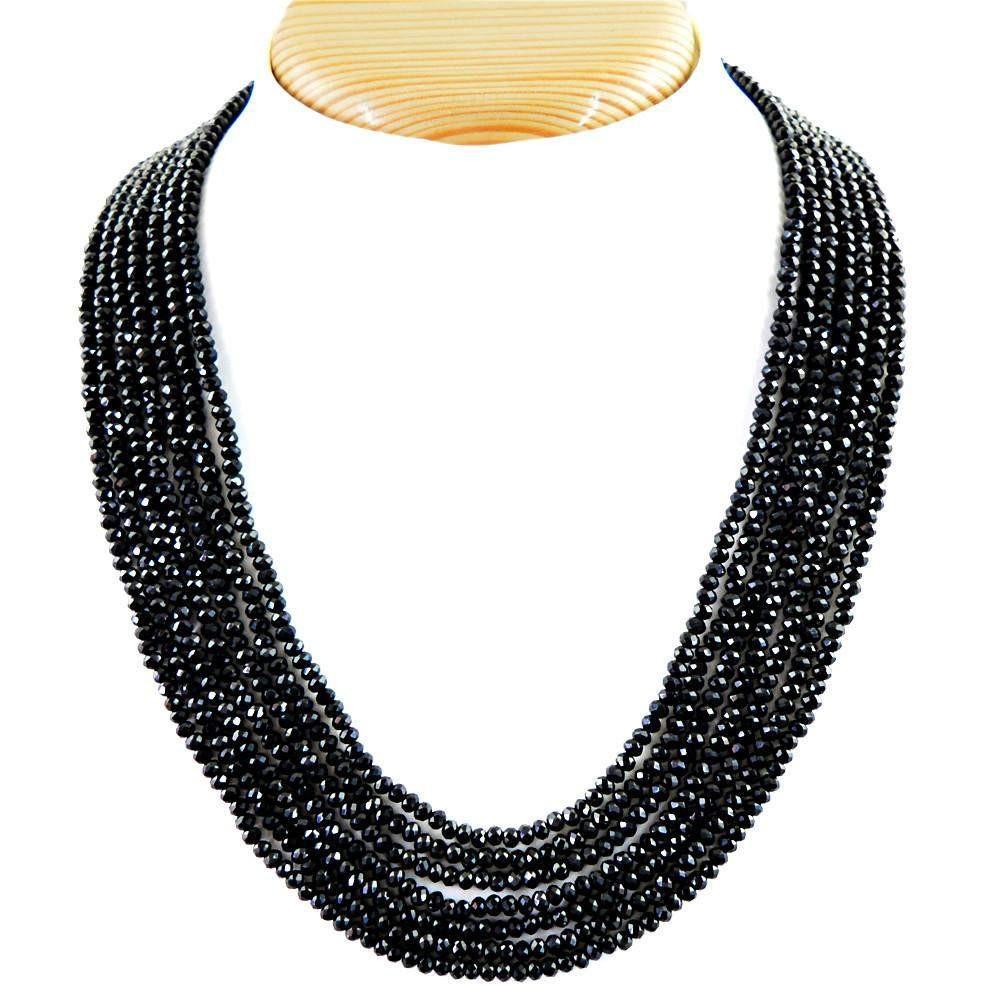 gemsmore:Natural Black Spinel Necklace 7 Line - Round Shape Faceted Beads