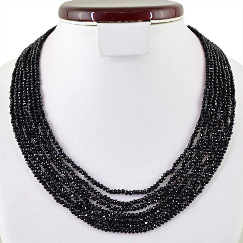 gemsmore:Natural Black Spinel Necklace 7 Line Round Shape Faceted Beads