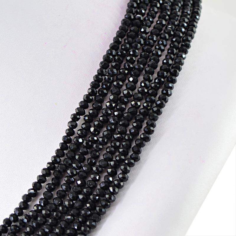 gemsmore:Natural Black Spinel Necklace 7 Line Round Shape Faceted Beads