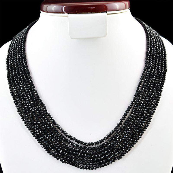 gemsmore:Natural Black Spinel Necklace 7 Line Round Shape Untreated Beads