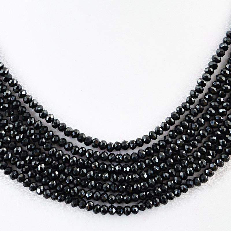 gemsmore:Natural Black Spinel Necklace 7 Line Round Shape Untreated Beads
