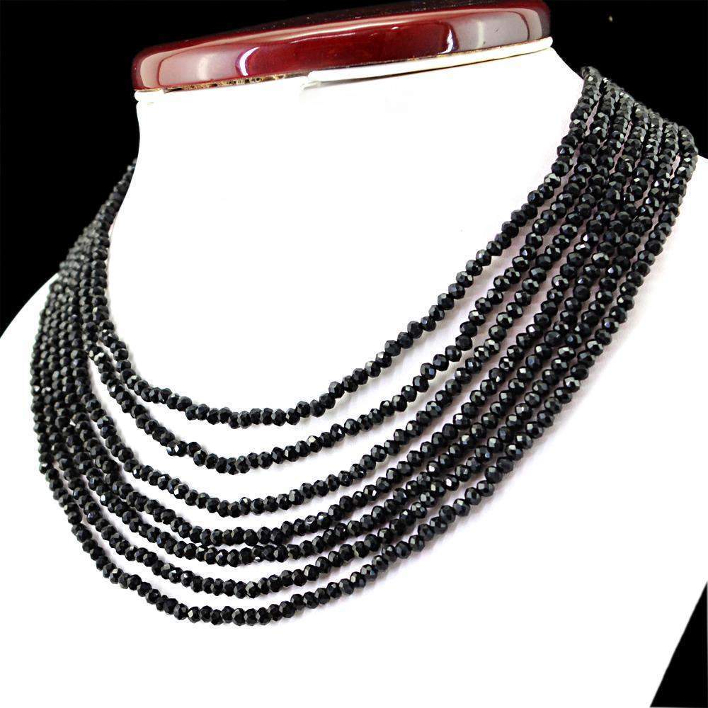 gemsmore:Natural Black Spinel Necklace 7 Strand FacetedRound Shape Beads