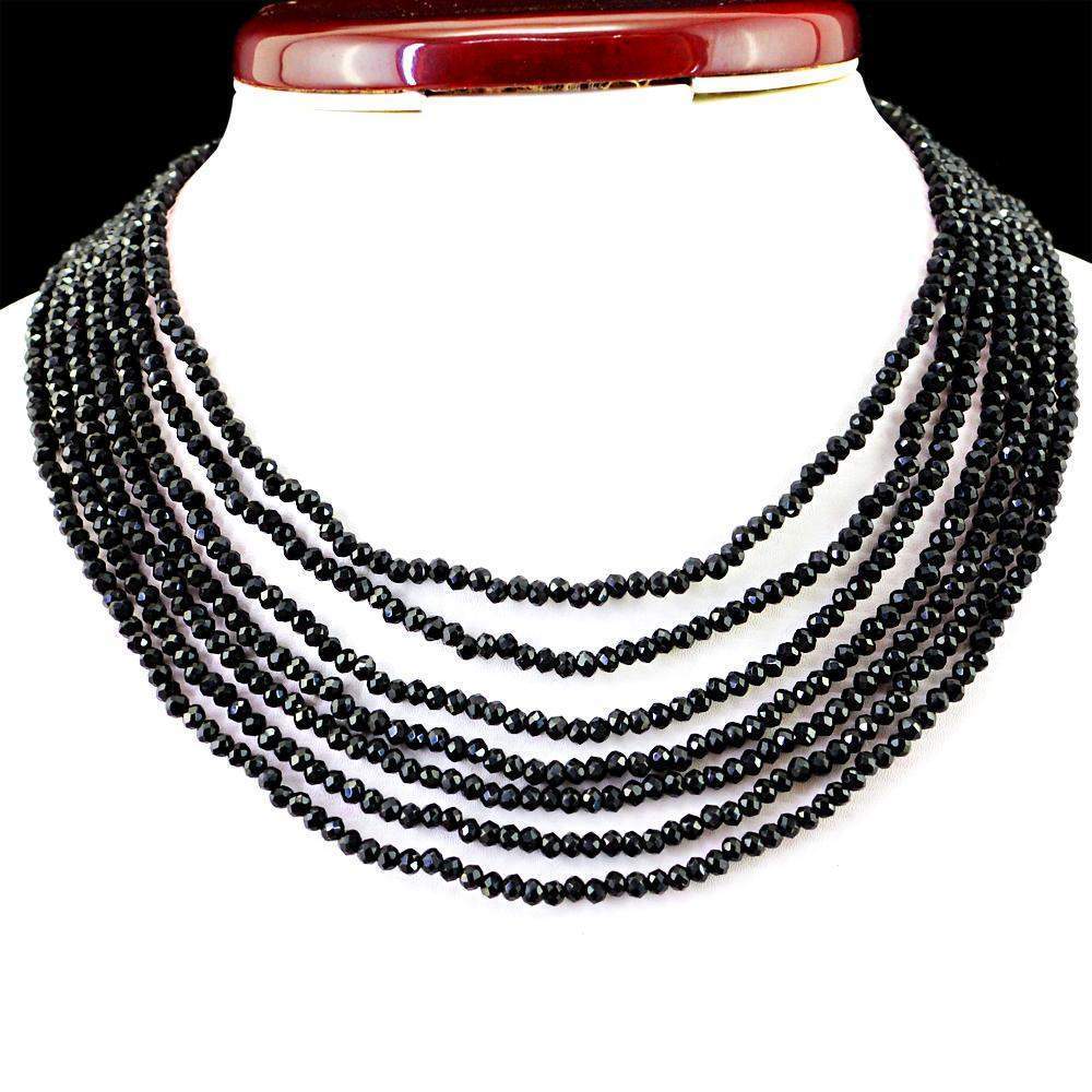 gemsmore:Natural Black Spinel Necklace 7 Strand FacetedRound Shape Beads