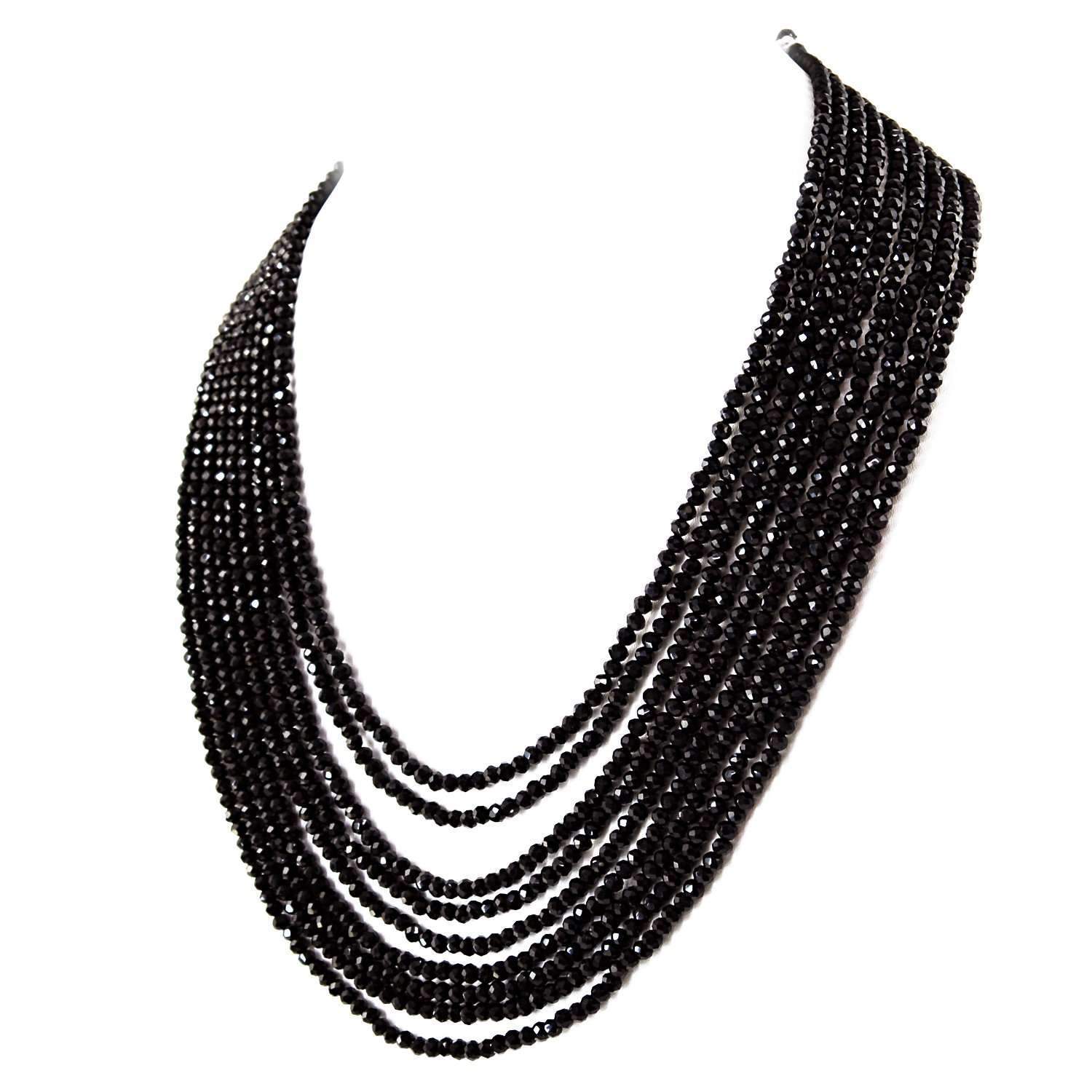 gemsmore:Natural Black Spinel Necklace 9 Strand Untreated Round Cut Beads