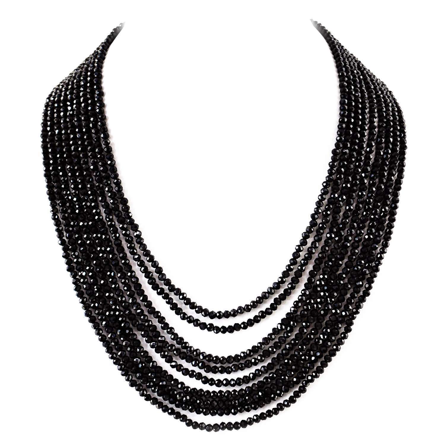 gemsmore:Natural Black Spinel Necklace 9 Strand Untreated Round Cut Beads