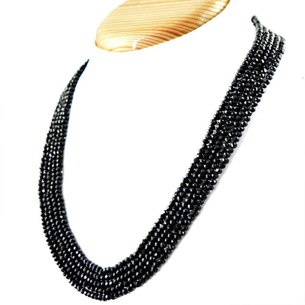 gemsmore:Natural Black Spinel Necklace Faceted 5 Strand Round Shape Beads