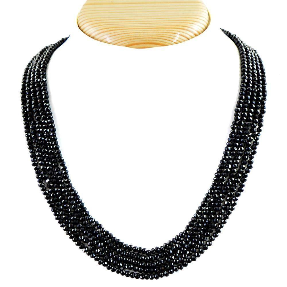 gemsmore:Natural Black Spinel Necklace Faceted 5 Strand Round Shape Beads