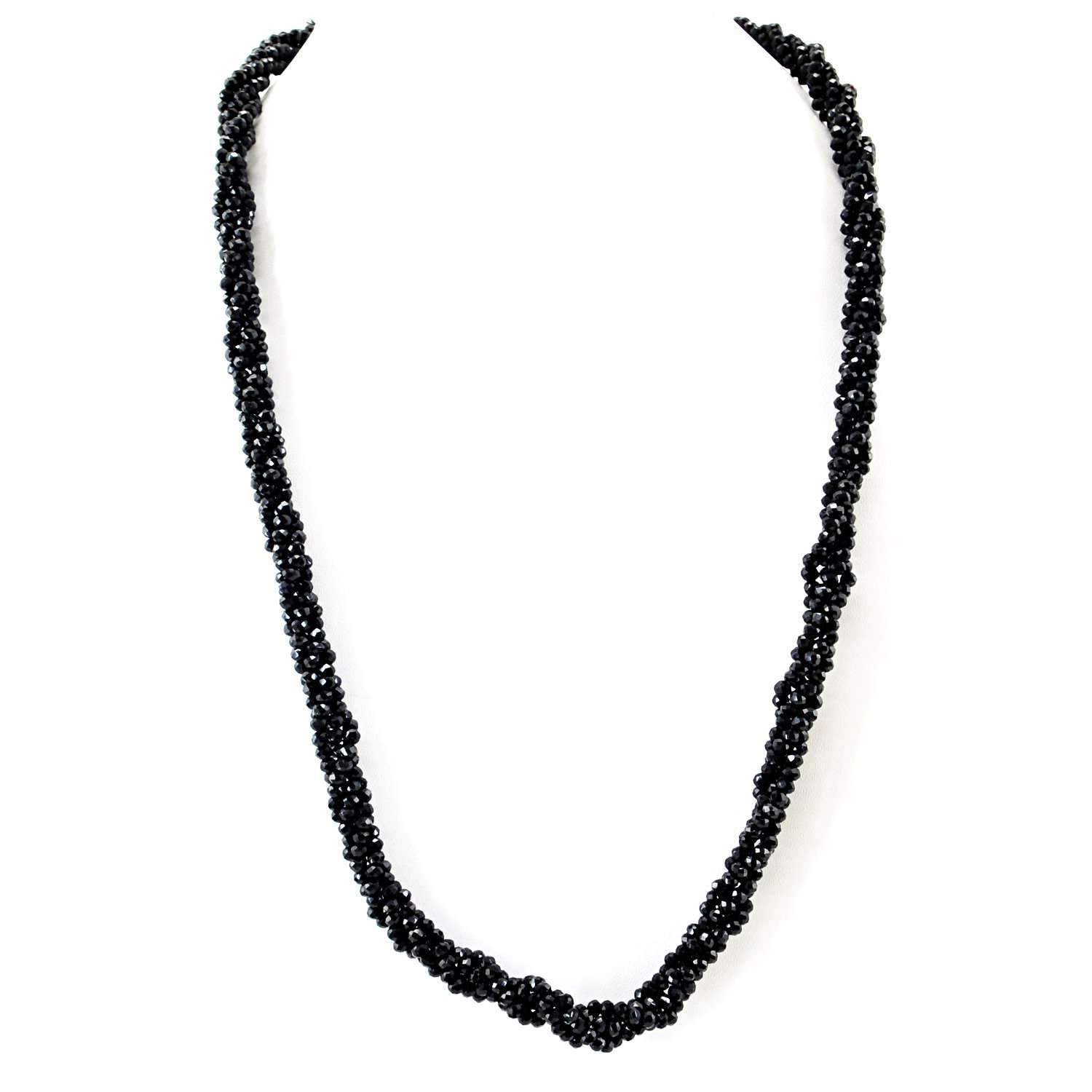 gemsmore:Natural Black Spinel Necklace Faceted Round Beads - 20 Inches Long