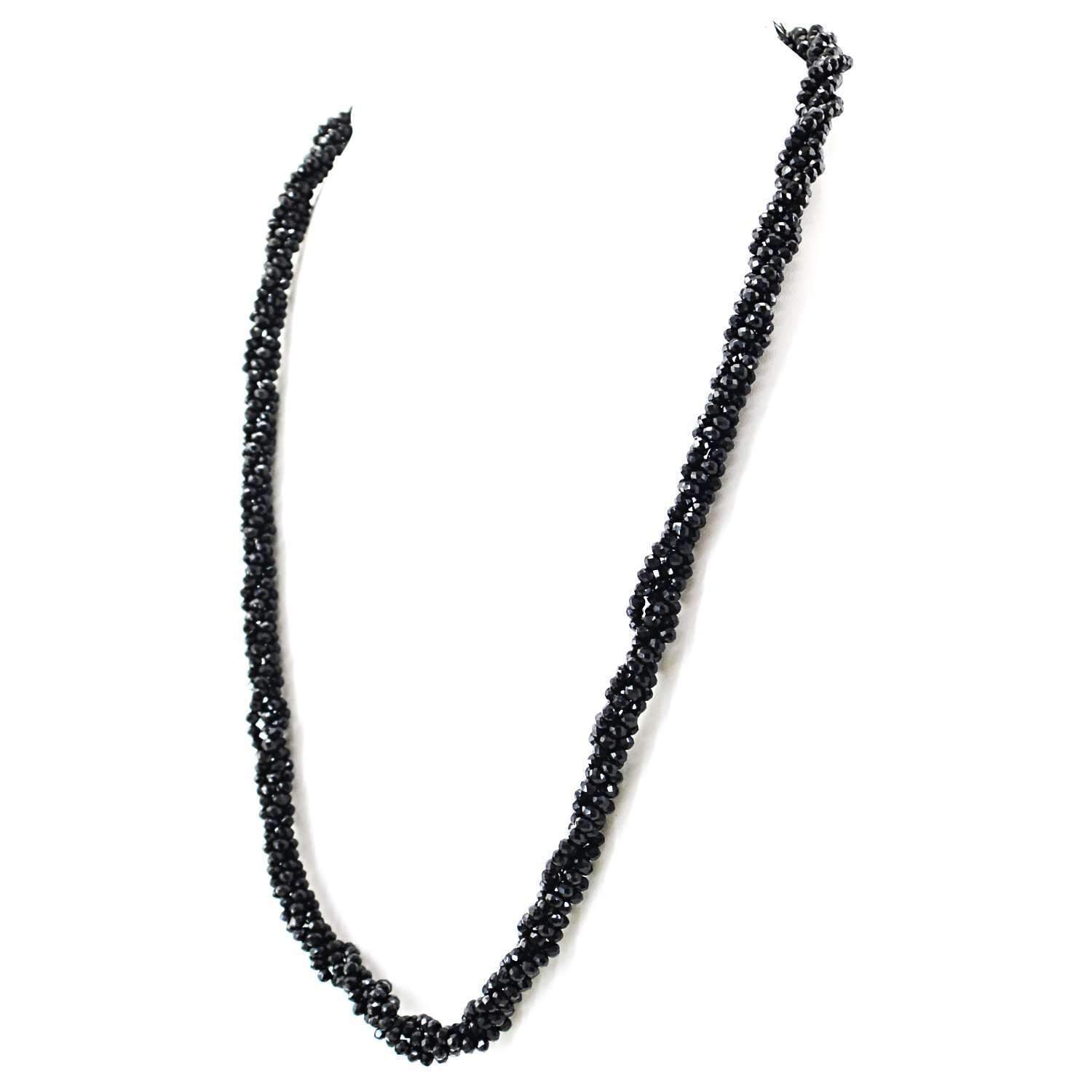 gemsmore:Natural Black Spinel Necklace Faceted Round Beads - 20 Inches Long