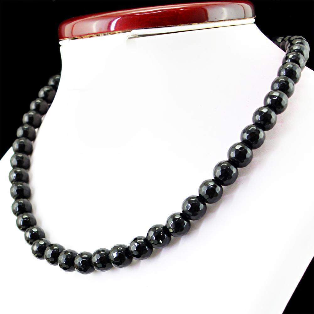 gemsmore:Natural Black Spinel Necklace Round Shape Faceted Beads
