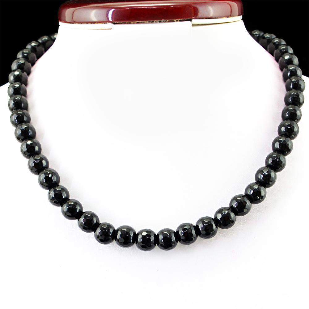 gemsmore:Natural Black Spinel Necklace Round Shape Faceted Beads