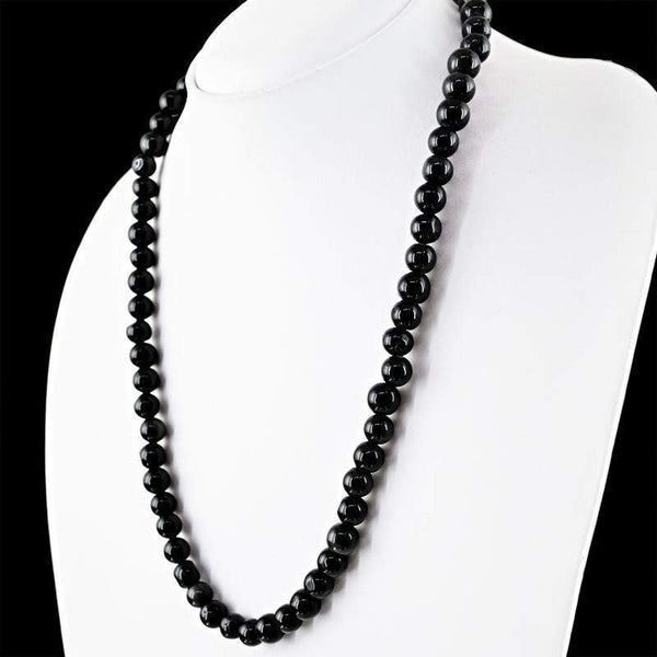 gemsmore:Natural Black Spinel Necklace Round Shape Untreated Beads