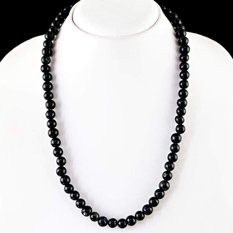 gemsmore:Natural Black Spinel Necklace Round Shape Untreated Beads