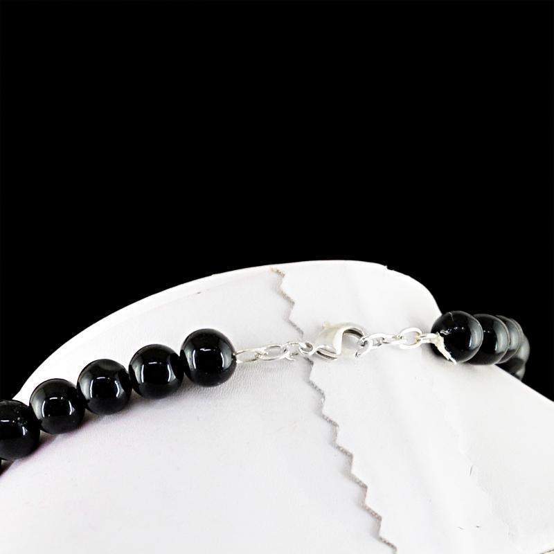 gemsmore:Natural Black Spinel Necklace Round Shape Untreated Beads
