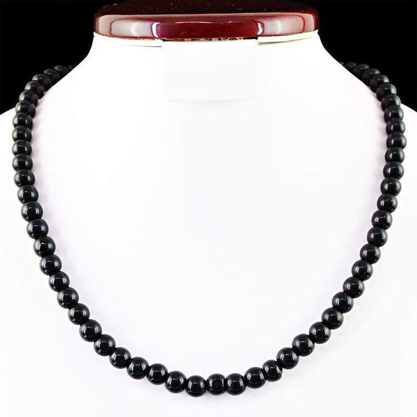 gemsmore:Natural Black Spinel Necklace Single Strand Round Shape Beads