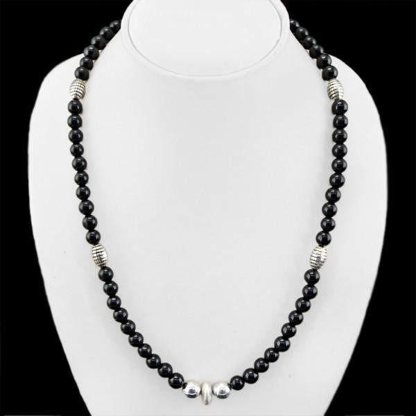 gemsmore:Natural Black Spinel Necklace Single Strand Untreated Round Beads