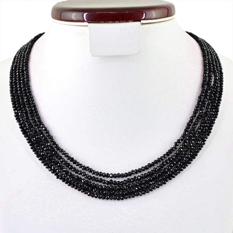 gemsmore:Natural Black Spinel Necklace Untreated 5 line Faceted Beads