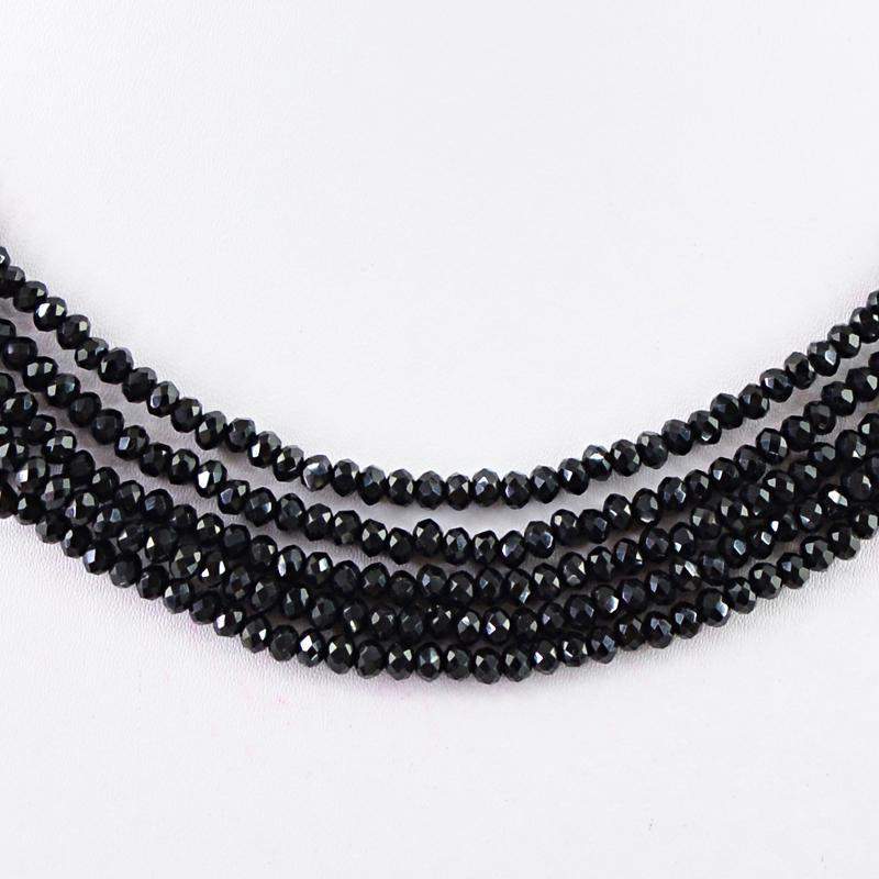 gemsmore:Natural Black Spinel Necklace Untreated 5 line Faceted Beads