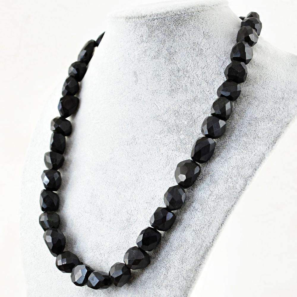 gemsmore:Natural Black Spinel Necklace Untreated Faceted Beads
