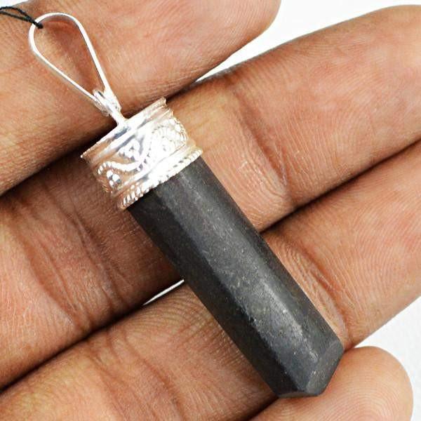 gemsmore:Natural Black Spinel Reiki Crystal Healing Point Pendant