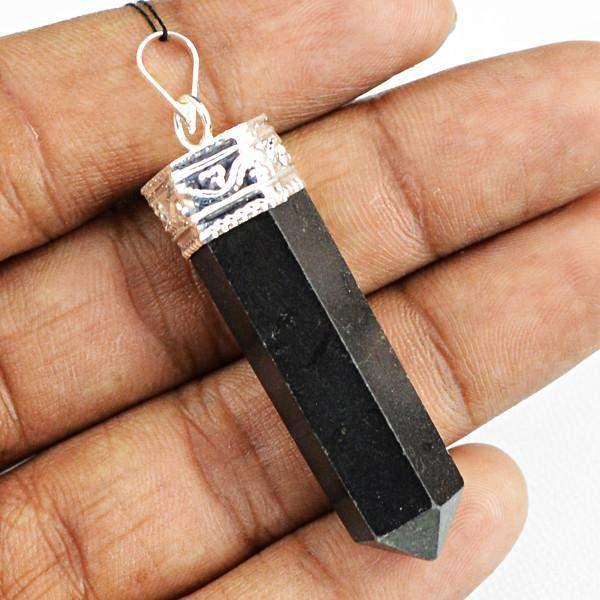 gemsmore:Natural Black Spinel Reiki Healing Point Pendant