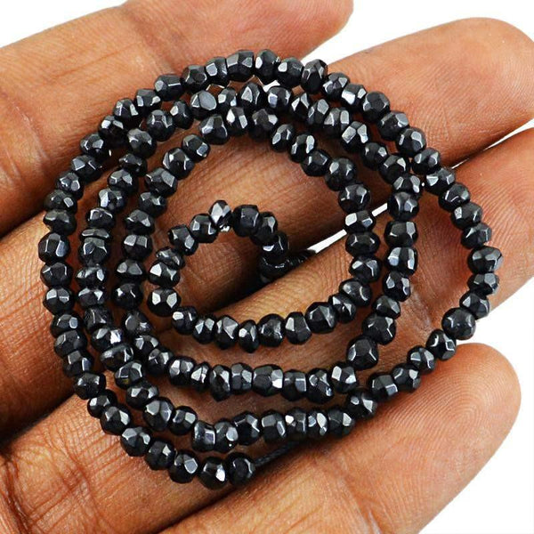 gemsmore:Natural Black Spinel Round Shape Beads Strand