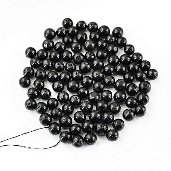 gemsmore:Natural Black Spinel Round Shape Drilled Beads Lot