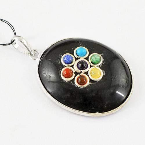 gemsmore:Natural Black Spinel Seven Chakra Healing Pendant