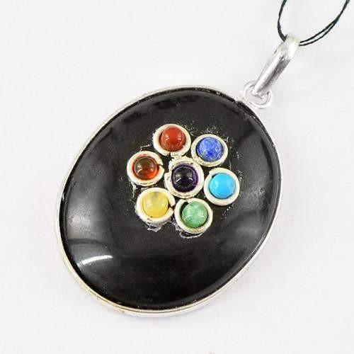 gemsmore:Natural Black Spinel Seven Chakra Healing Pendant