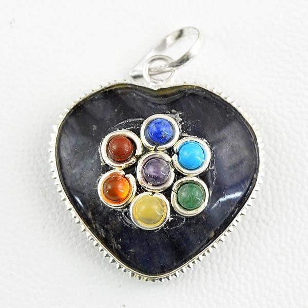 gemsmore:Natural Black Spinel Seven Chakra Heart Healing Pendant