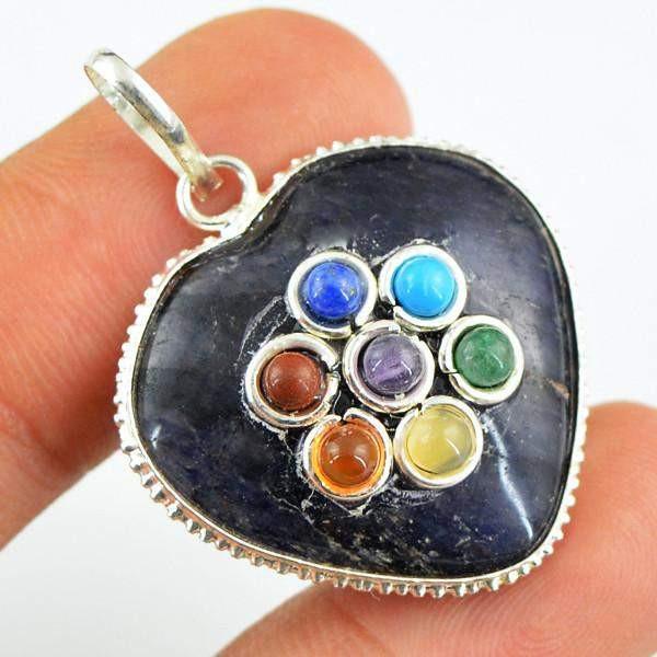 gemsmore:Natural Black Spinel Seven Chakra Heart Healing Pendant