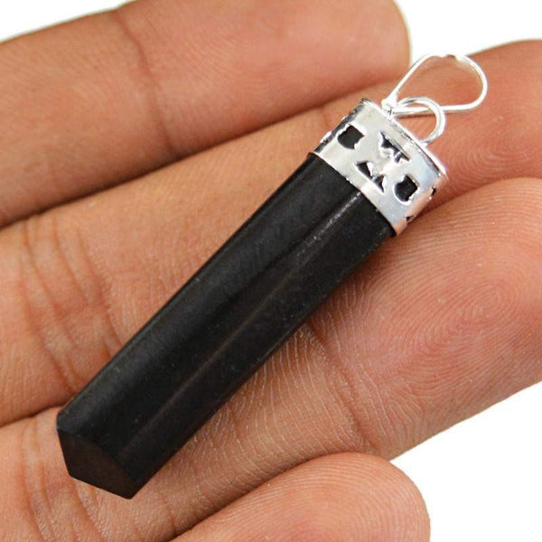 gemsmore:Natural Black Spinel Untreated Healing Point Pendant