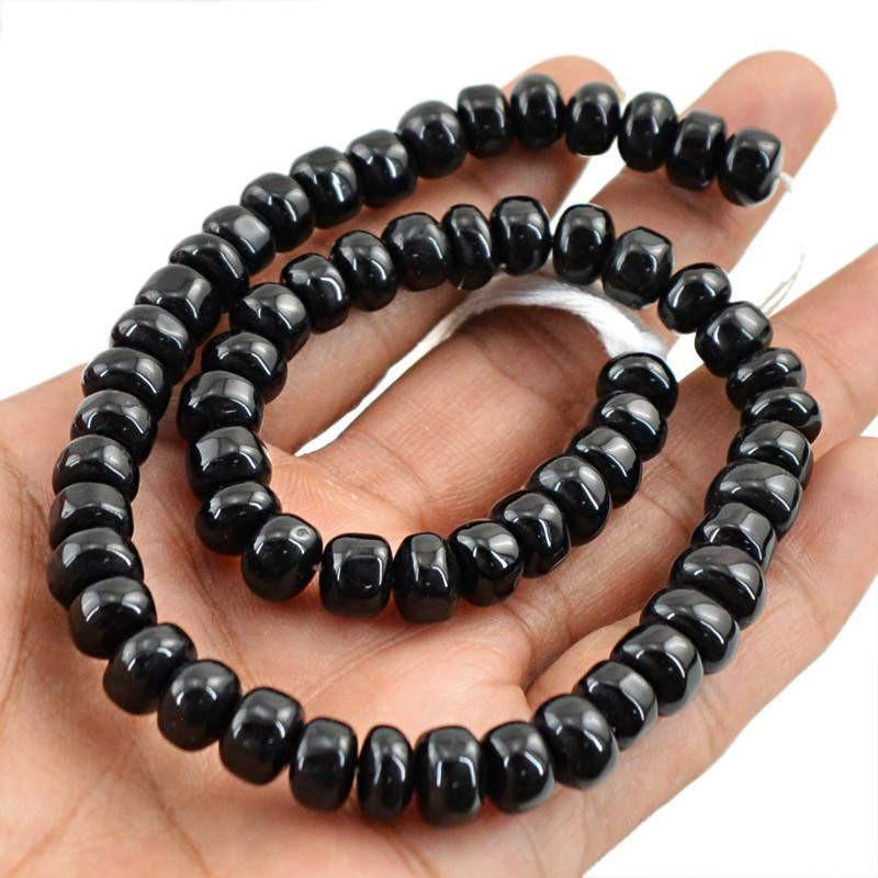 gemsmore:Natural Black Spinel Untreated Round Shape Beads Strand