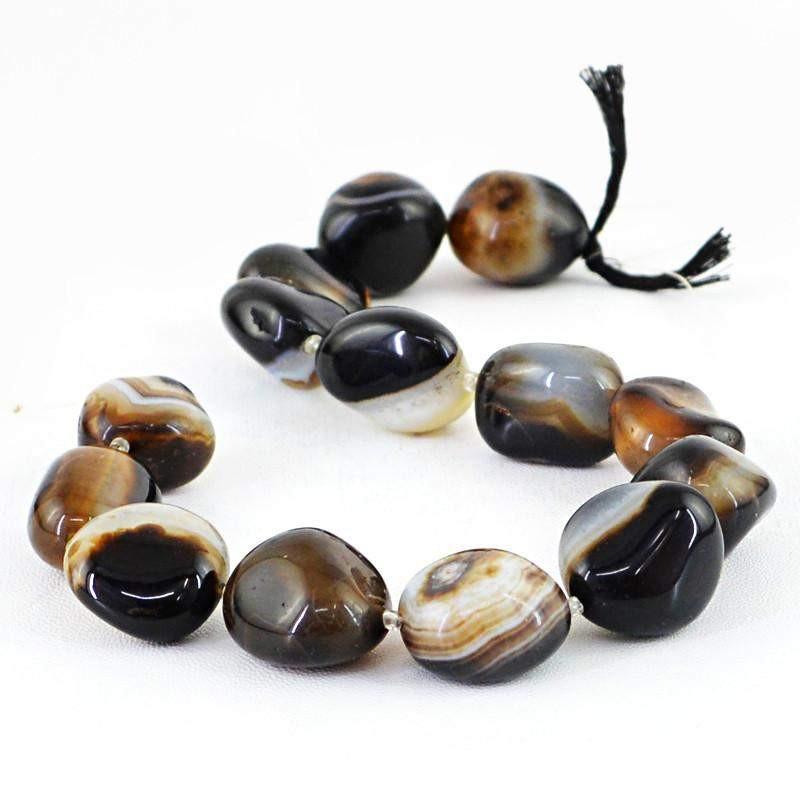 gemsmore:Natural Black & White Onyx Beads Strand