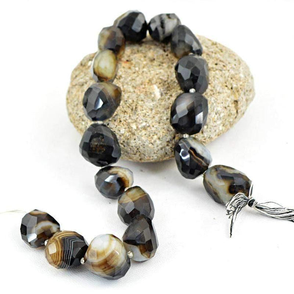 gemsmore:Natural Black & White Onyx Faceted Beads Strand