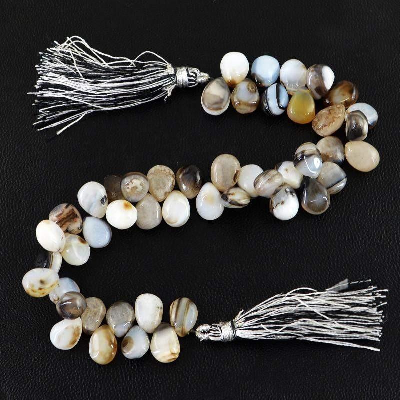 gemsmore:Natural Black & White Onyx Tear Drop Beads Strand