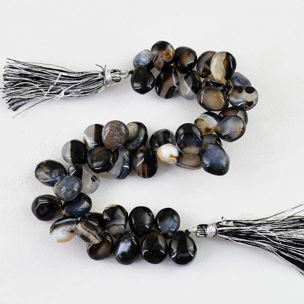 gemsmore:Natural Black & White Onyx Tear Drop Beads Strand