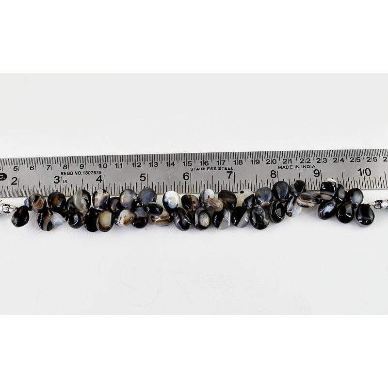 gemsmore:Natural Black & White Onyx Tear Drop Beads Strand