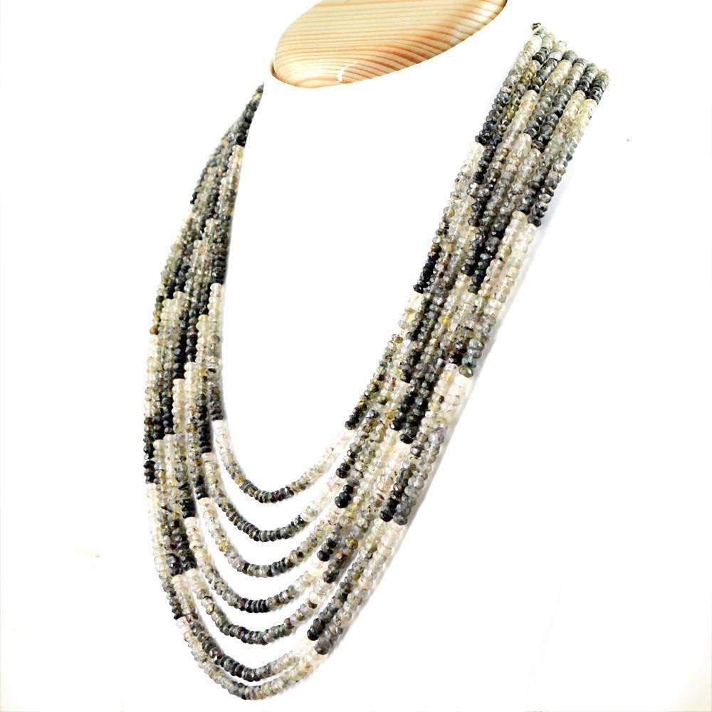 gemsmore:Natural Black & White Rutile Quartz Necklace Faceted Beads - 7 Line