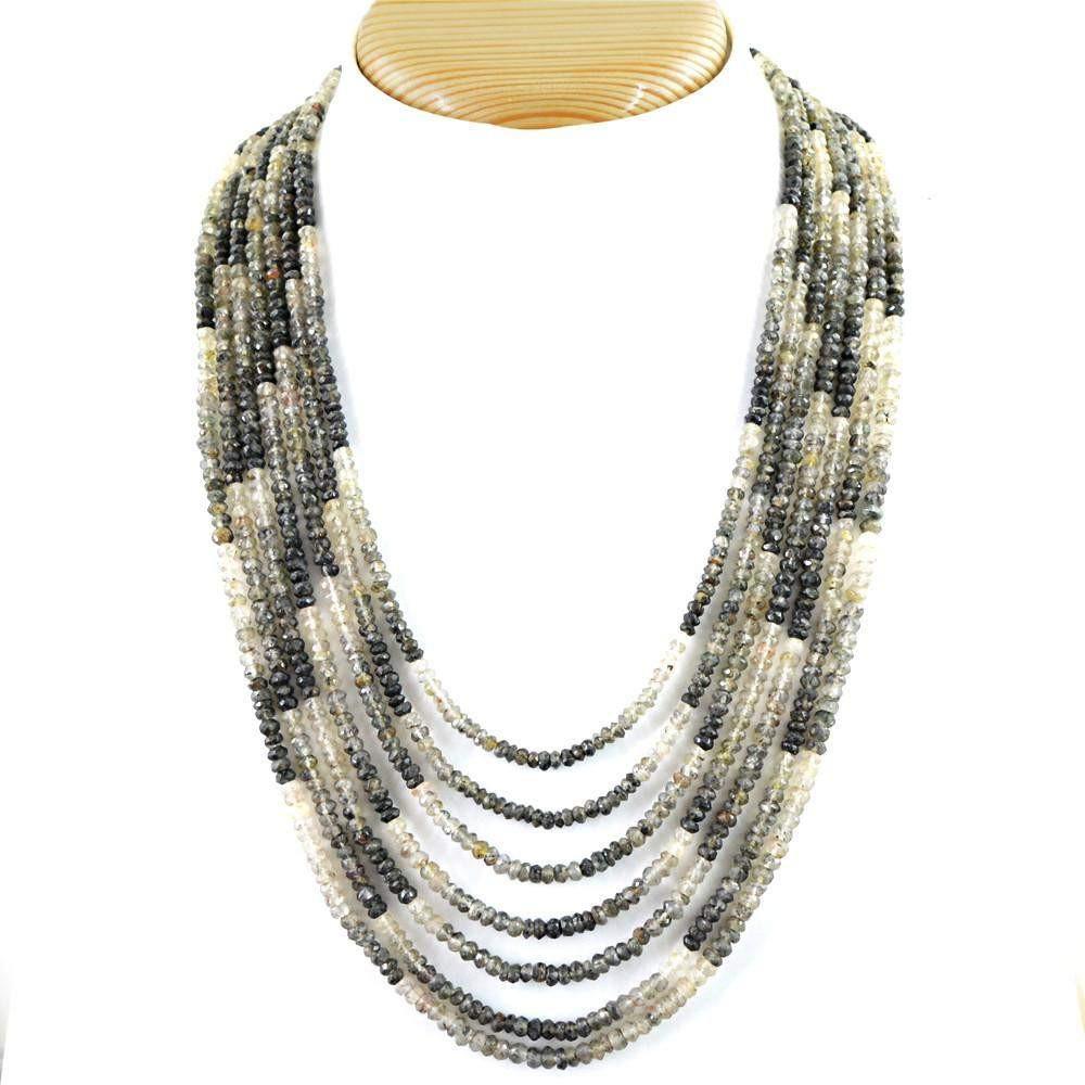 gemsmore:Natural Black & White Rutile Quartz Necklace Faceted Beads - 7 Line