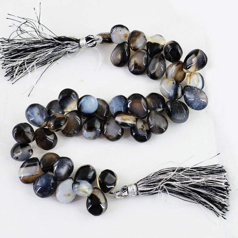 gemsmore:Natural Black & White Untreated Beads Strand