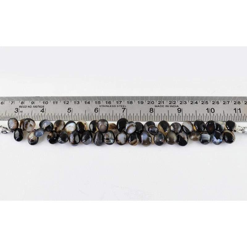 gemsmore:Natural Black & White Untreated Beads Strand