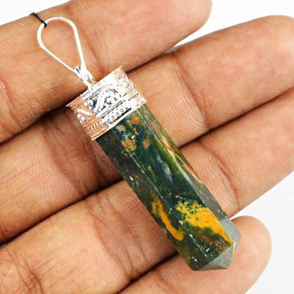 gemsmore:Natural Blood Green Jasper Healing Point Pendant