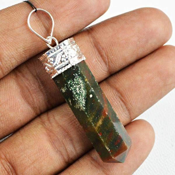 gemsmore:Natural Blood Green Jasper Reiki Healing Point Pendant