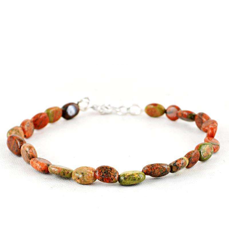 gemsmore:Natural Blood Green Unakite Beads Bracelet
