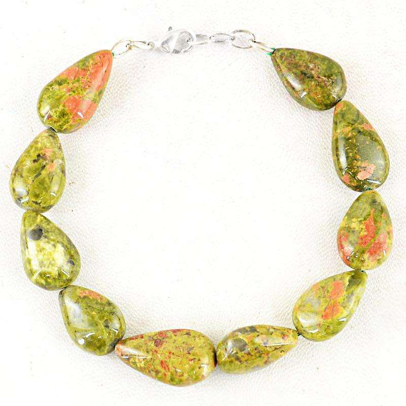 gemsmore:Natural Blood Green Unakite Bracelet - Pear Shape Beads