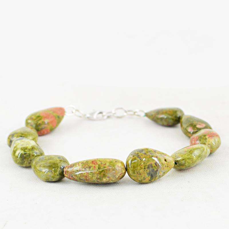 gemsmore:Natural Blood Green Unakite Bracelet - Pear Shape Beads
